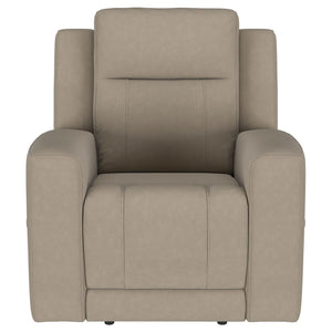 Slater - 3 Piece Upholstered Reclining Sofa Set And Built In Storage - Taupe