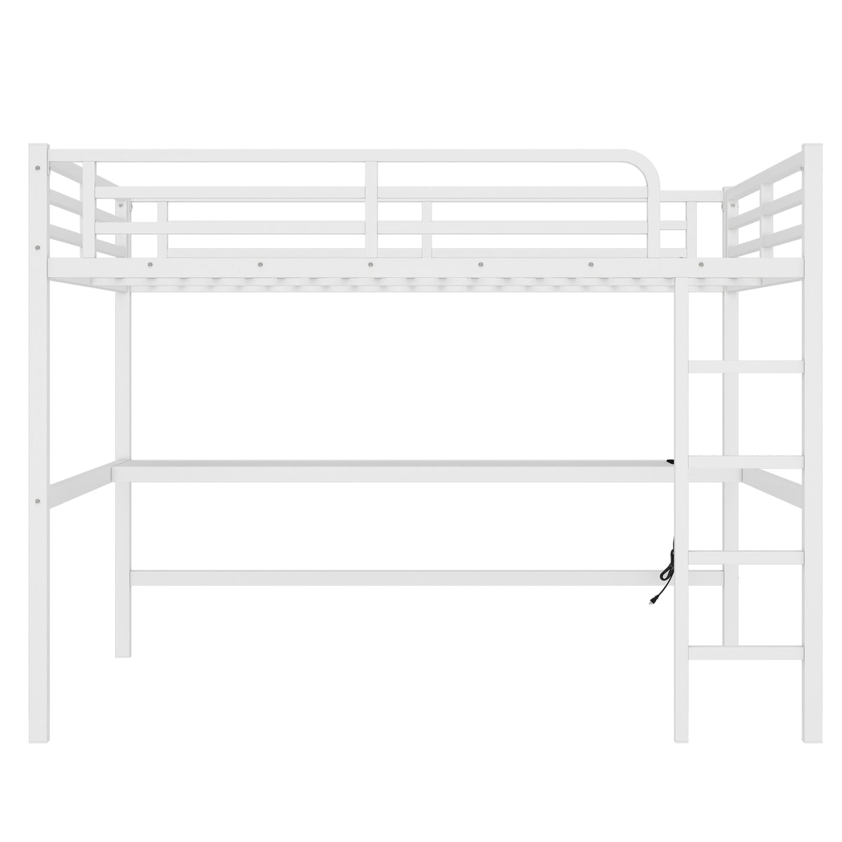 Metal Queen Size Loft Bed with Power Outlet and LED Lighted