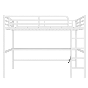 Metal Queen Size Loft Bed with Power Outlet and LED Lighted