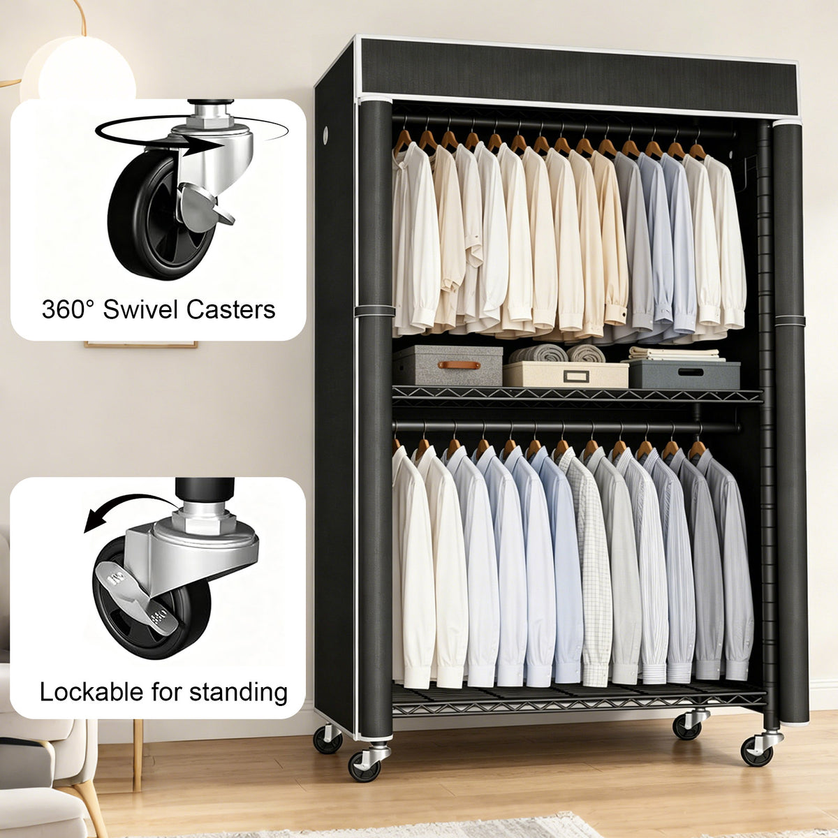 Freestanding Garment Rack with Dust Cover