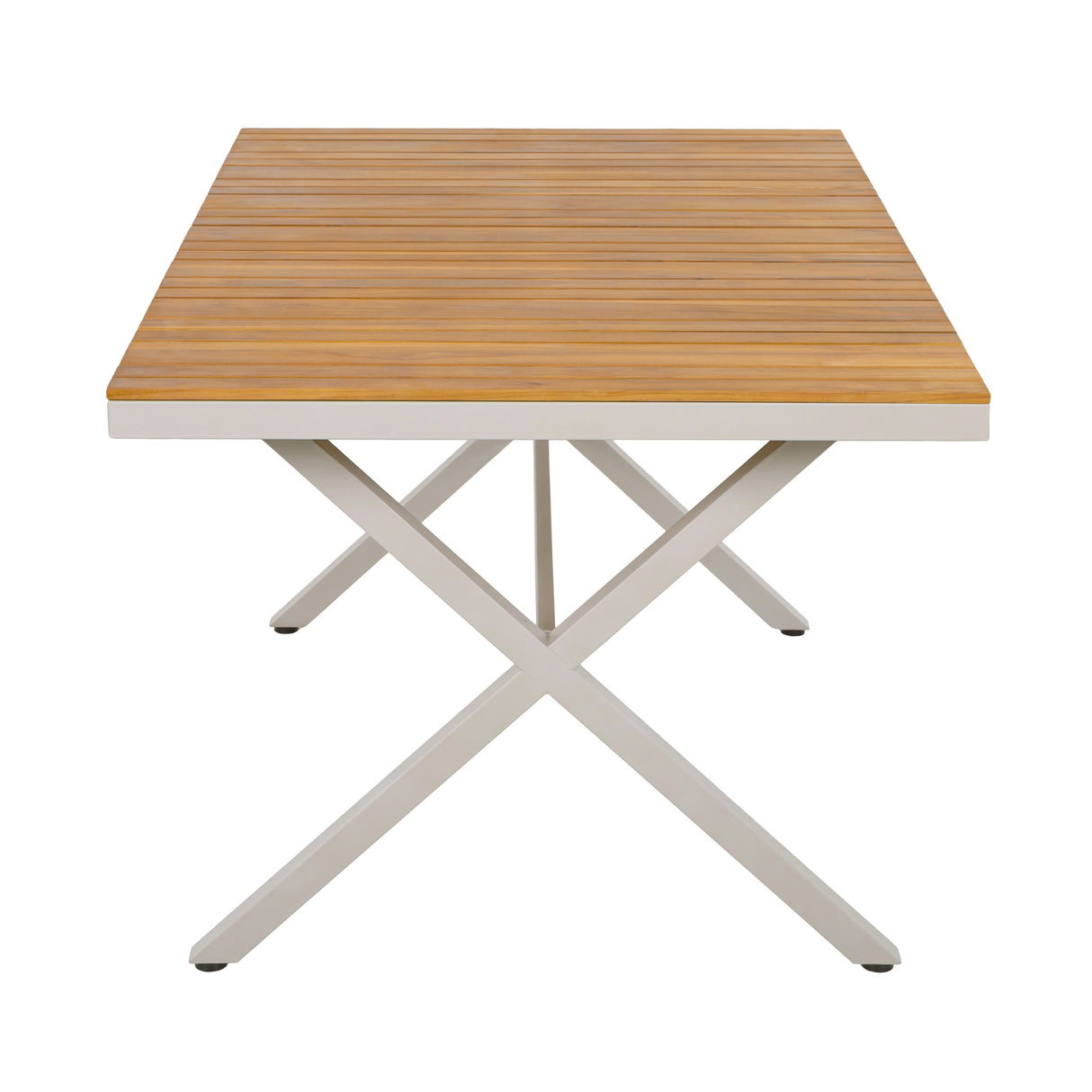 Outdoor 5-Piece Dining Set - Rectangular Teak Wood Table + 4 Wicker Chairs with Cushions