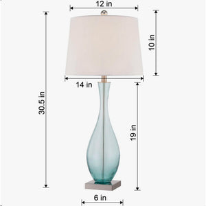 30-Inch Glass Table Lamps Set of 2, 3-Way Dimmable with USB Charging, Blue