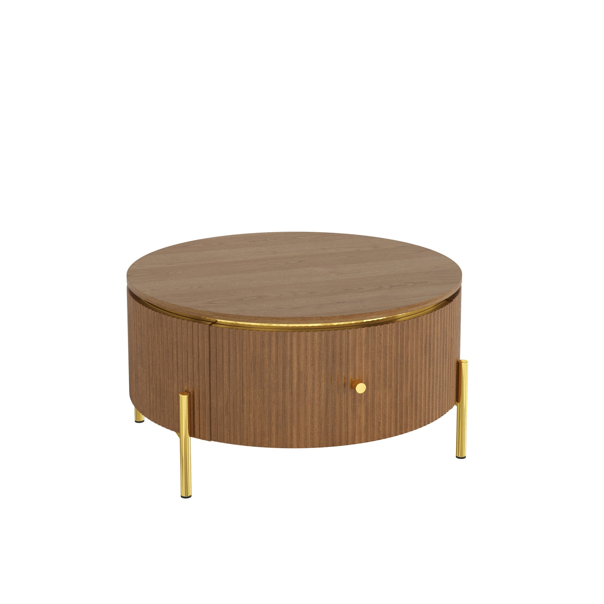 Modern Round Coffee Table with 2 Large Drawers Storage Accent Table