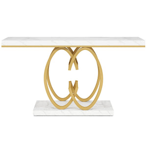Console Table, Geometric Entryway Table For Living Hallway - White / Gold