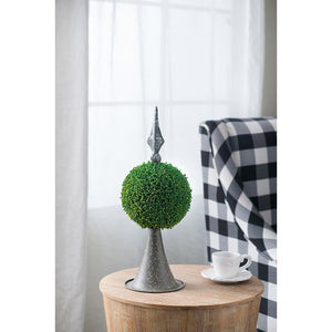 7x7x17" Faux Boxwood Topiary Sphere on Metal Spire