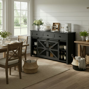 U_Style 55" Sliding Barn Door Sideboard Buffet Cabinet