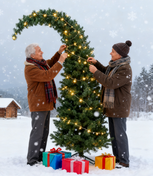 5 Ft Prelit Bent Top Christmas Tree with 300 LEDs and Metal Stand