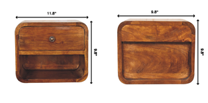 Solid Wood Mini Curve Floating Nightstand, 1-Drawer, 1 Open Slot, Chestnut