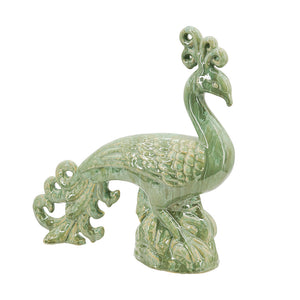 13.2x3.7x14" Ceramic Peacock Sculpture