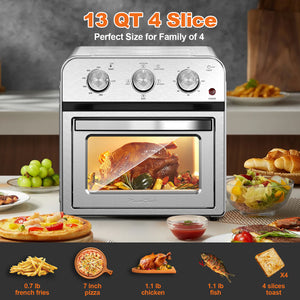 Family Size Air Fryer Toaster Oven Combo, 13QT, Stainless Steel