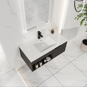 Wall Mounted Floating Bathroom Vanity With Open Shelf & Soft Close Door