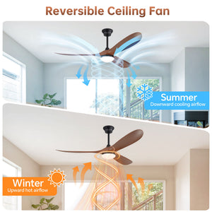 Smart Ceiling Fan With Lights, 3 Blades, Reversible Quiet DC Motor For Indoor