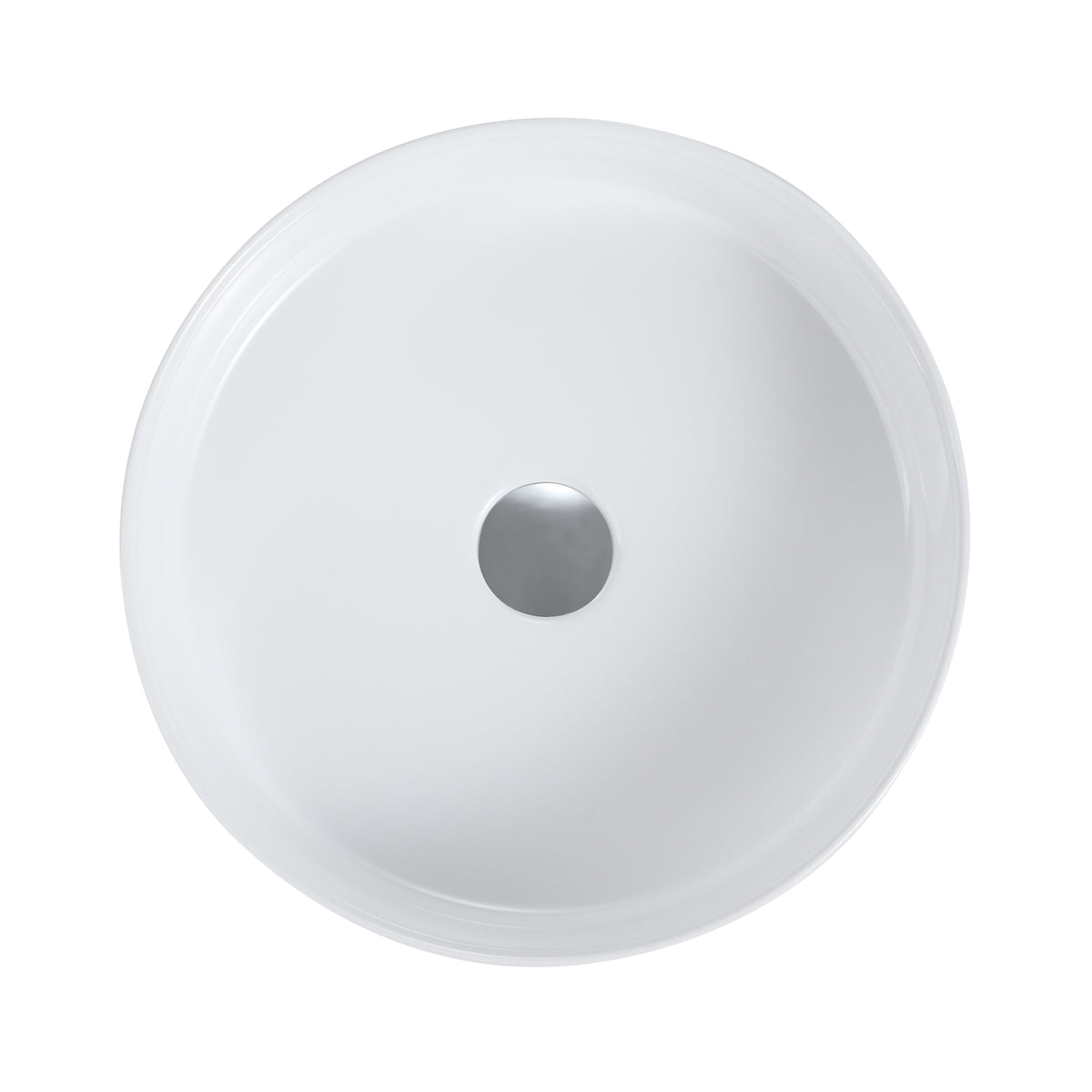 Integrated White Ceramic Basin, 15.56-Inch Round, Gloss Finish