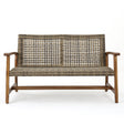 Outdoor Rattan Loveseat With Wooden Legs - Brown - Best Buy Furniture