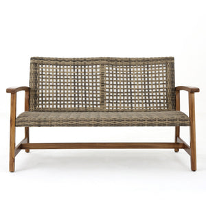Outdoor Rattan Loveseat With Wooden Legs - Brown - Best Buy Furniture