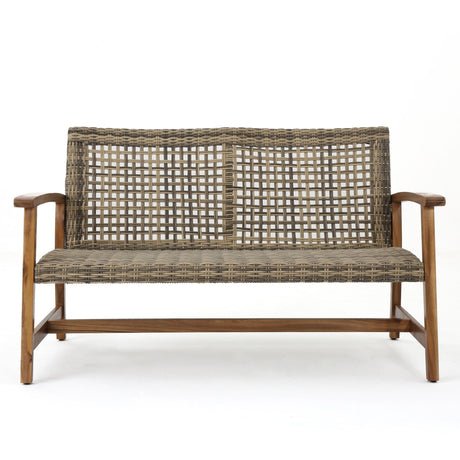 Outdoor Rattan Loveseat With Wooden Legs - Brown - Best Buy Furniture