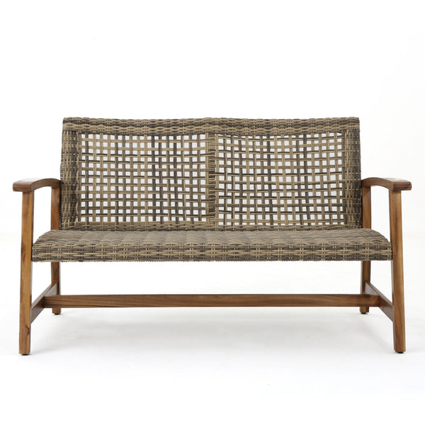 Outdoor Rattan Loveseat With Wooden Legs - Brown - Best Buy Furniture