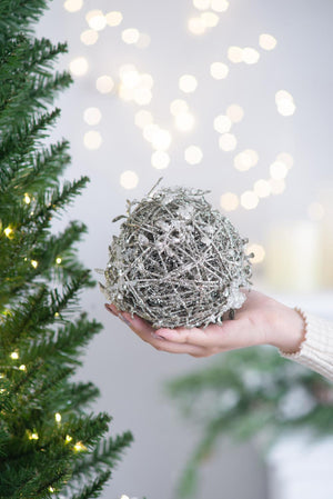 Iced Leaf/Twig Ball Christmas Tree Ornaments - Set of 4