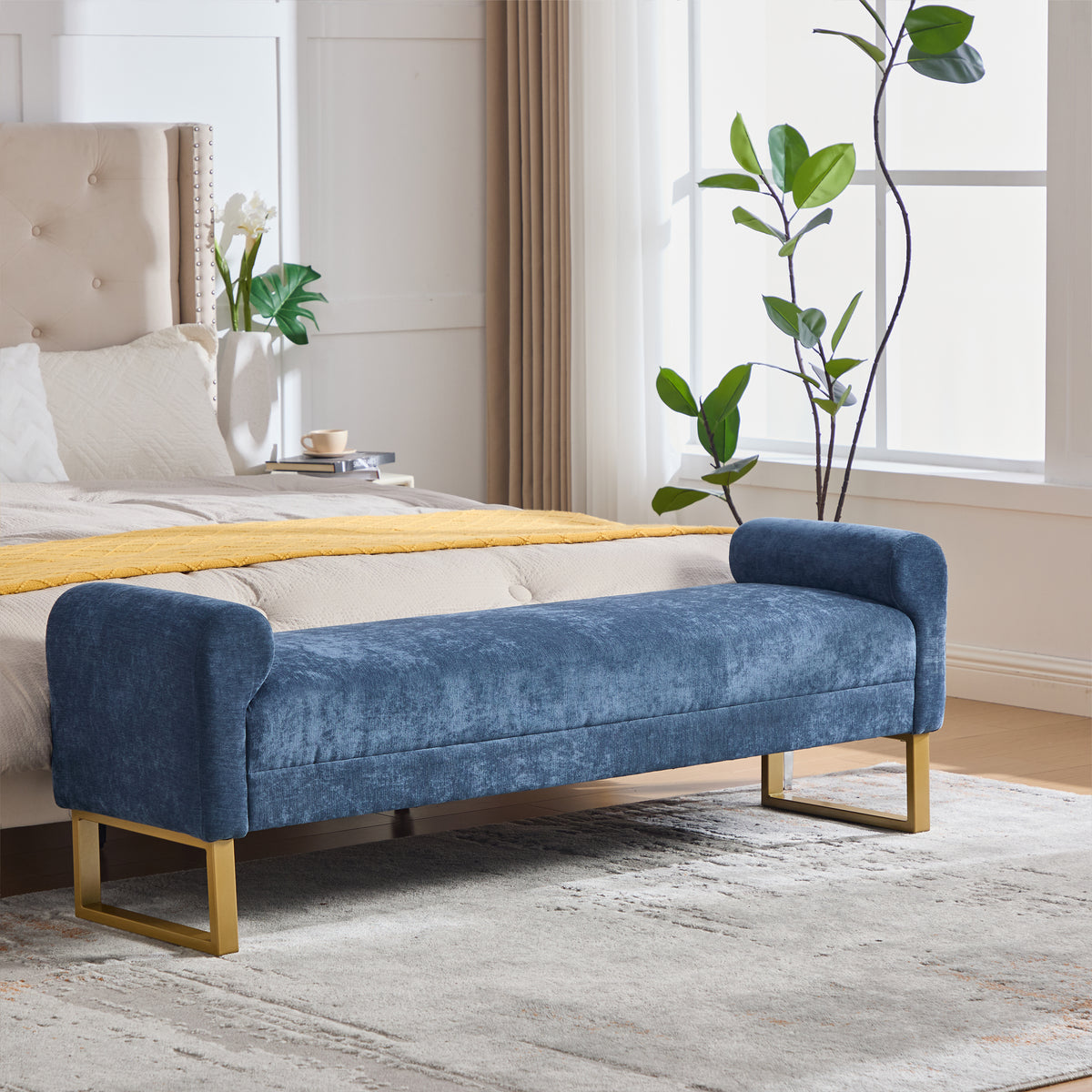 65" Ottoman Bench - Chenille Upholstered for Bedroom