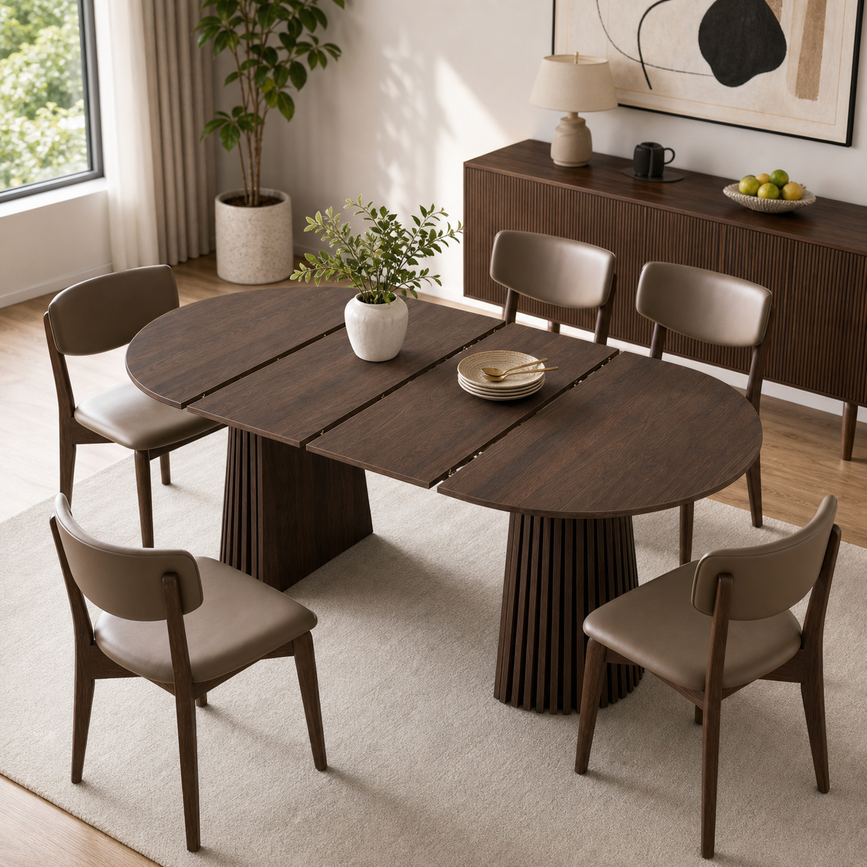 Walnut-Colored Wooden Dining Table