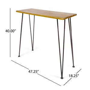 Dione Outdoor Industrial Acacia Wood Bar Set With Metal Frame And Slat Paneling - Brown - Best Buy Furniture