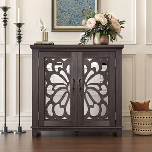 Elegant Sideboard with Two Acrylic Mirrored Doors and Adjustable Shelf Storage