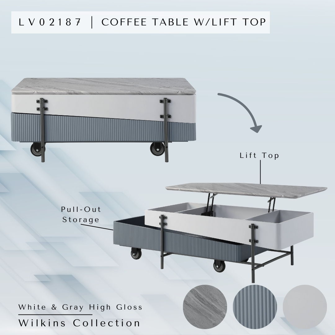 Wilkins - High Gloss Coffee Table With Lift Top - Gray / White - Best Buy Furniture