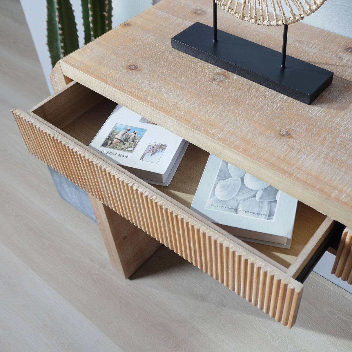 Rustic Modern Console Table With Drawer Storage - Natural Wood
