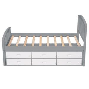 Platform Storage Bed Solid Wood Bed With 6 Drawers