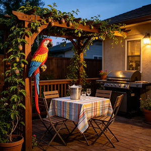 Hanging Scarlet Macaw Parrot Statue, 38'' Lifelike Hand-Painted Resin Bird Figurine Weatherproof Outdoor Tropical Sculpture for Porch, Balcony, Tree & Patio Garden Yard Decor, Cute Animal Ornament Gi