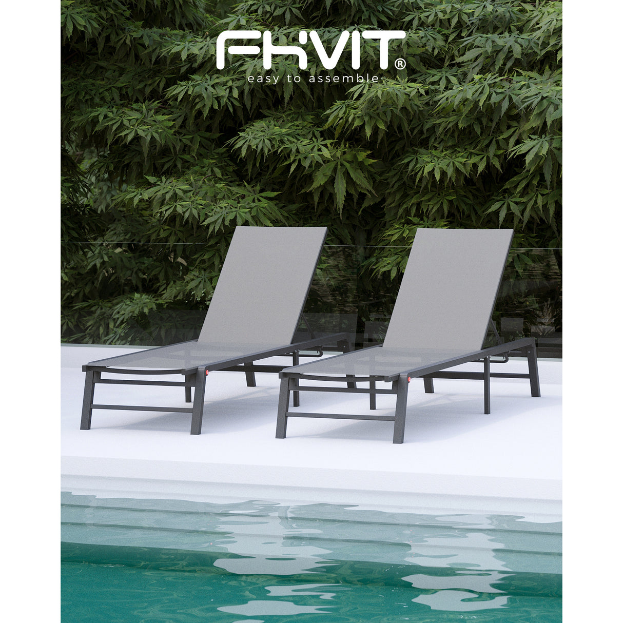 Assemble-Free Aluminum Outdoor Chaise Lounge Set of 2