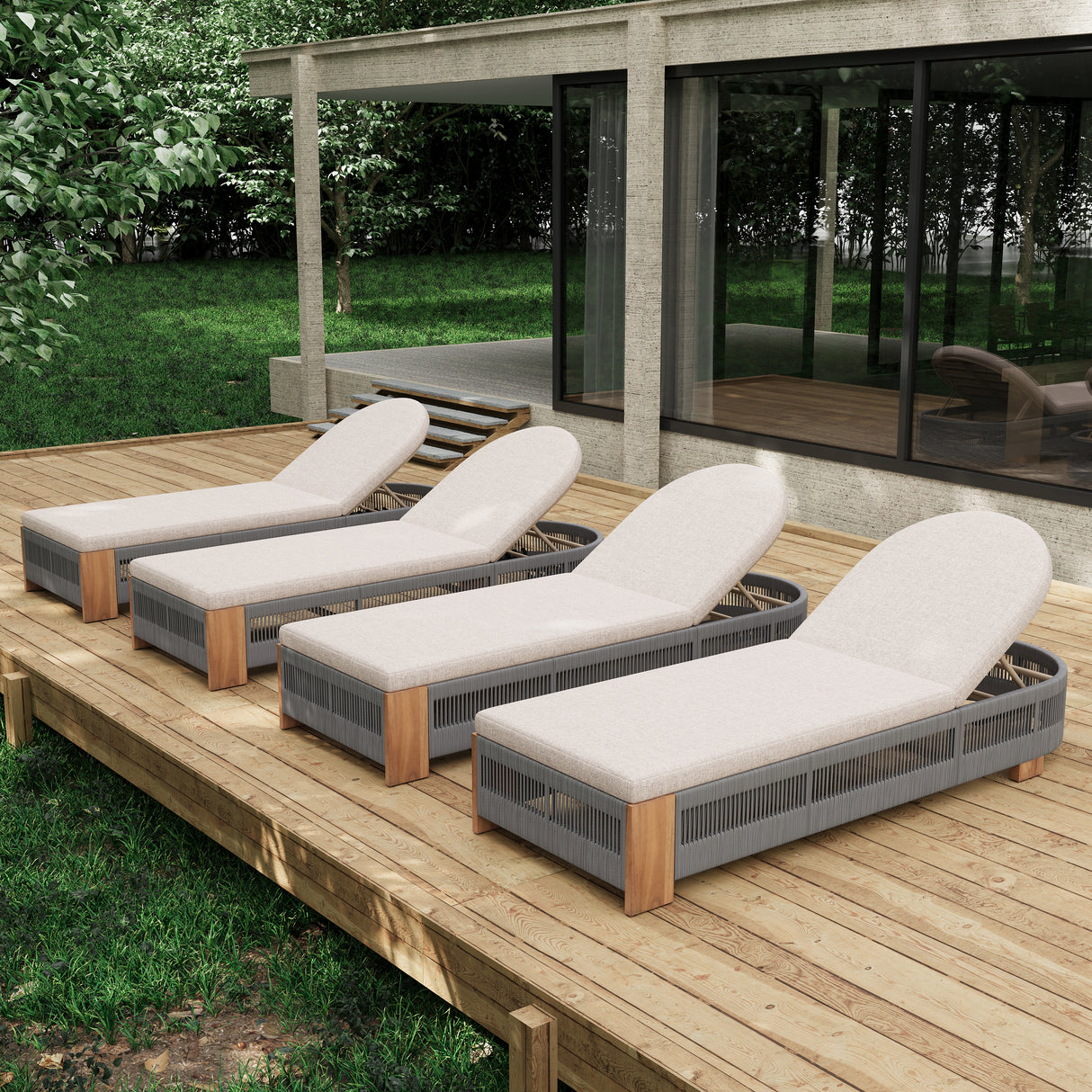 Outdoor Chaise Lounge Chair with Adjustable Backrest and Cushion