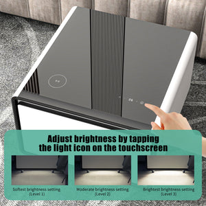 Modern Smart Side Table With Built-In Fridge, Wireless Charging, Temperature Control, Power Socket, USB Ports, Outlet Protection, Induction Light