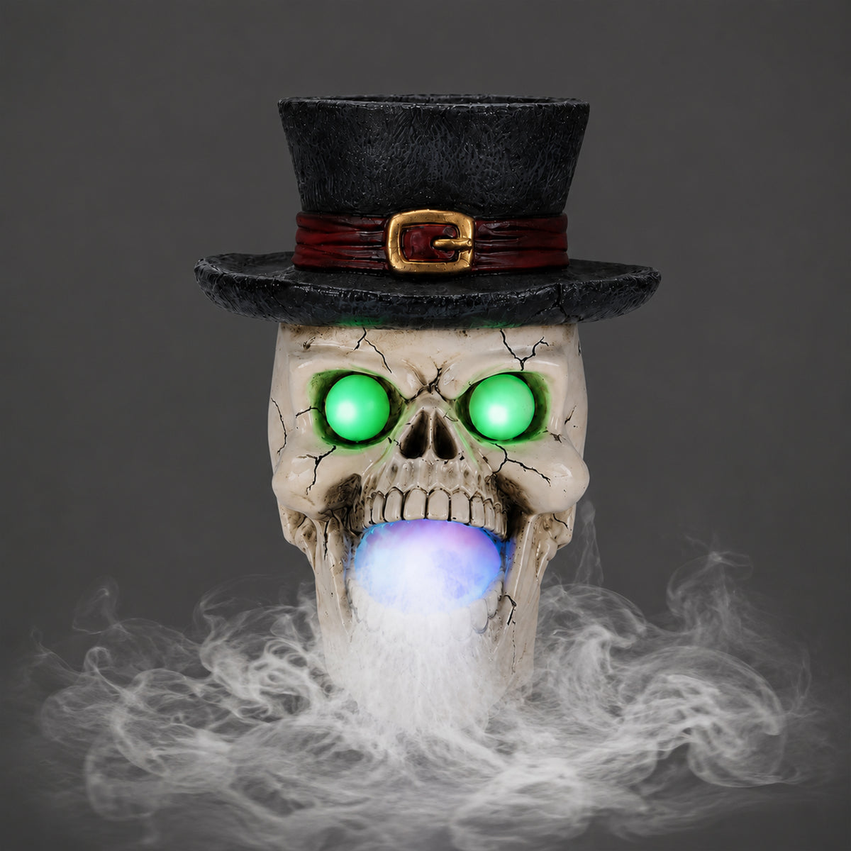 LED Light-Up Skull with Top Hat & Mist Maker