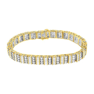 14K Yellow Gold 5.50 Cttw Round and Baguette Diamond Link Bracelet