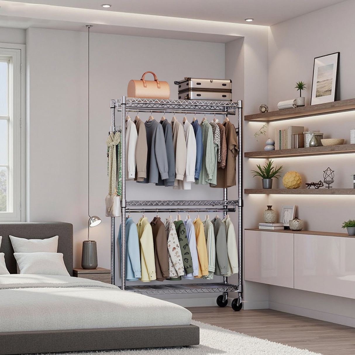 Heavy Duty Rolling Garment Rack with 3 Tiers