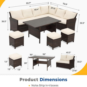 7 Piece Patio Dining Set With Cushions, Modular Sectional Sofa & Storage Table