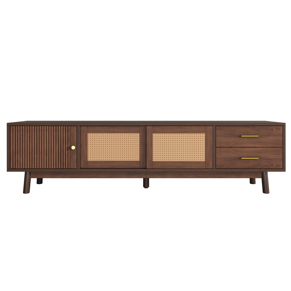TV Stand For 80" TVs With Sliding Doors And Drawers, Accent Storage Unit - Dark Brown