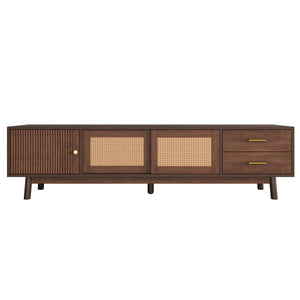 TV Stand For 80" TVs With Sliding Doors And Drawers, Accent Storage Unit - Dark Brown