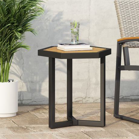 Outdoor Side Table With Iron Base And Slatted Top - Brown - Best Buy Furniture