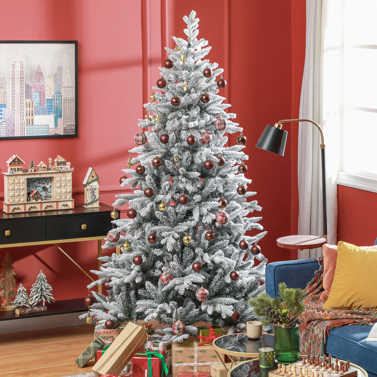 HOMCOM 7ft Snow Flocked Artificial Christmas Tree