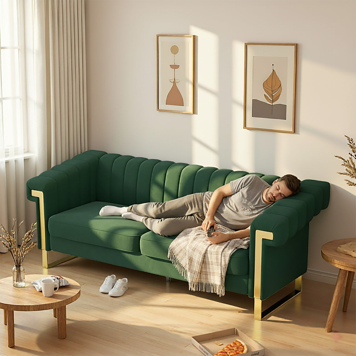 FX-P81-RG2 Retro Velvet 3-Seater Sofa