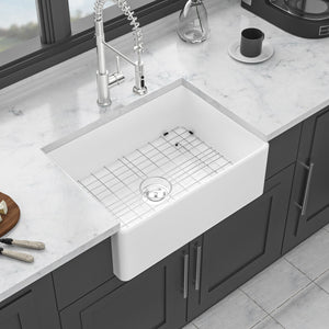 Elegant Farmhouse Apron Front Ceramic Single Bowl, Kitchen Basin