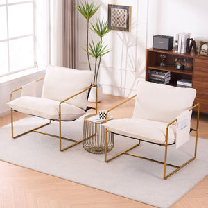 Upholstered Hanging Armchair With Arm Pocketsmetal Frame (Set of 2), Plated Craftsmanship, Crushed Foam Cushions And Skin-Friendly Woven Fabric For Living Room And Bedroom
