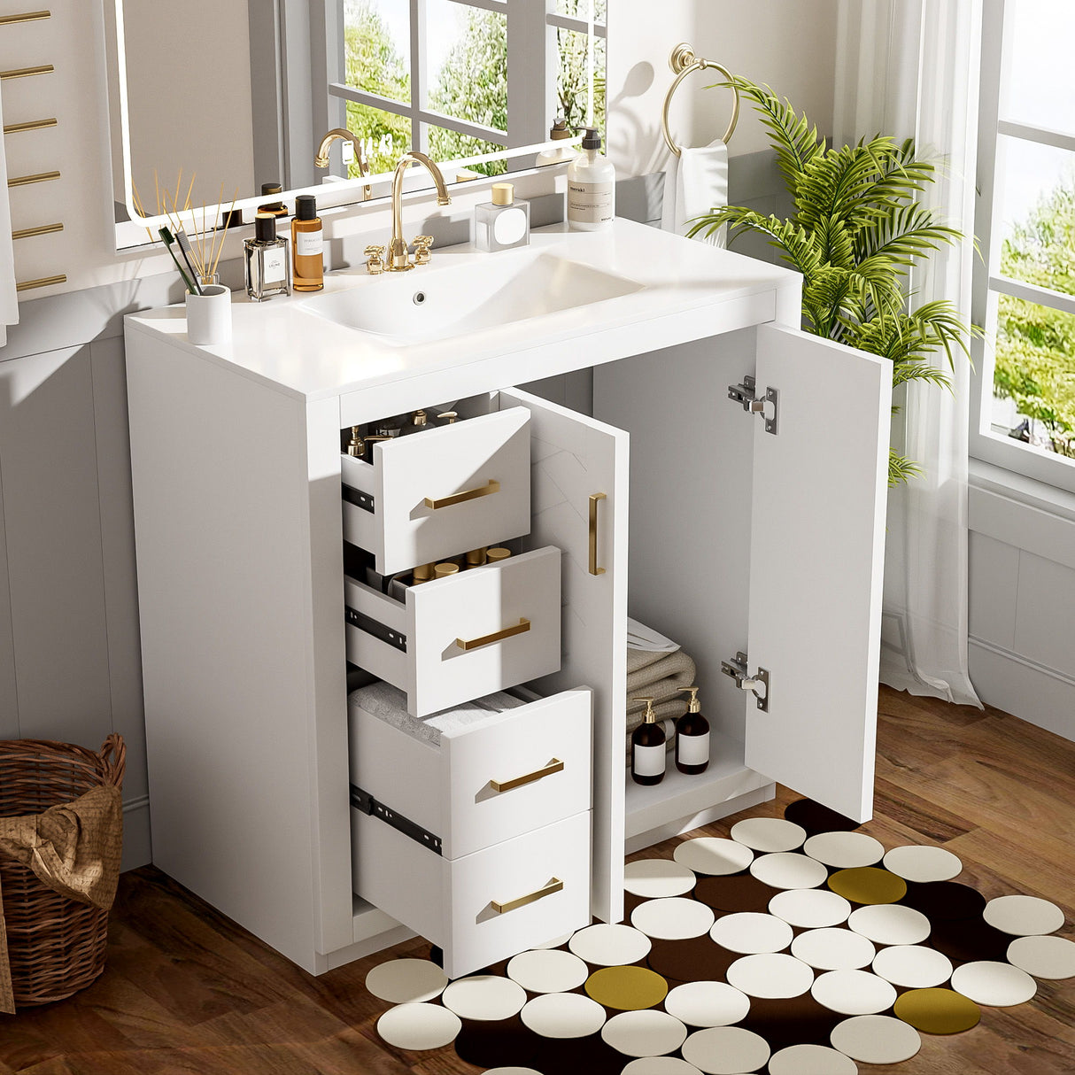 Bathroom Vanity With Sink Combo, Storage Cabinet, Freestanding Set With 3 Drawers & Soft Closing Doors
