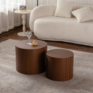 Nesting Coffee Table Set of 2 Round Wooden Tables