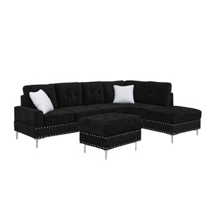 L-Shaped Sectional Sofa With Chaise And Storage Ottoman, Includes 2 Pillows