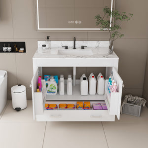 43" Bathroom Vanity With Artificial Marble Carrara Top Set, Multi Functional Bathroom Cabinet With Doors And Drawer - White