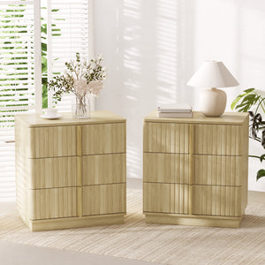 Vertical Stripe 3-Drawer Nightstand, Natural MDF, 25.39-Inch