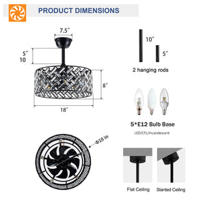 18'' Crystal Cage Ceiling Fan with Remote Control